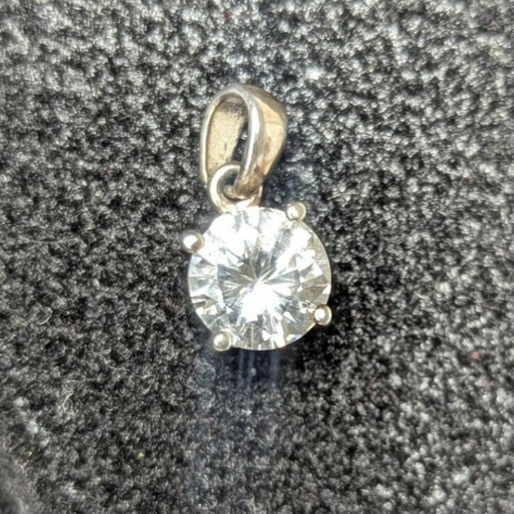 Sterling silver and cubic zirconia round necklace pendant sparkling